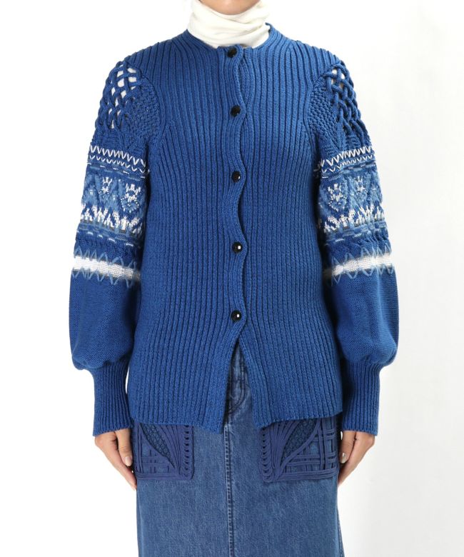 カーディガン【21ss】Cotton Nordic Knit Cardigan - blue ...