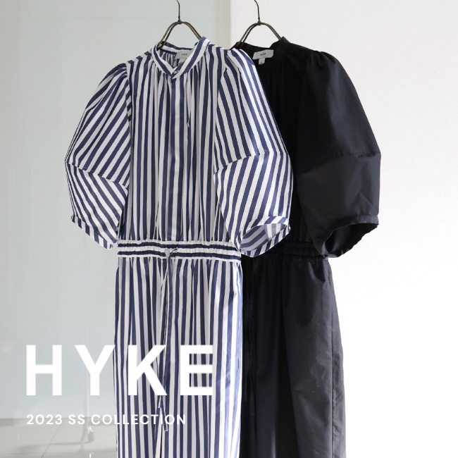 HYKE 2023SS STRIPEDBALOONＢSLEEVE DRESS